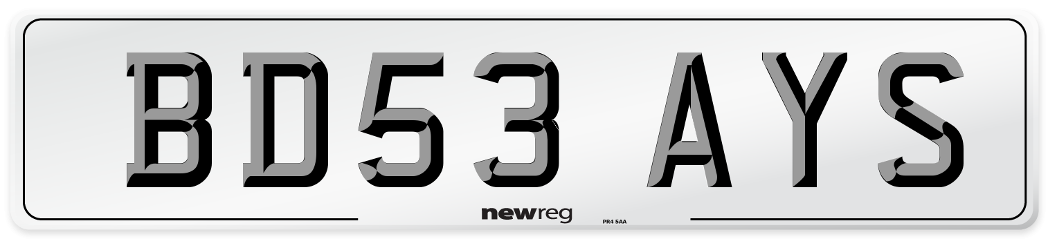 BD53 AYS Number Plate from New Reg
